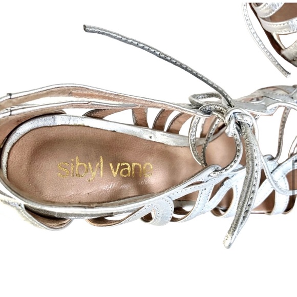 Sibyl Vane Argentina Hand Made Silver Metallic Leather Strappy Sandals Womens - Picture 9 of 12